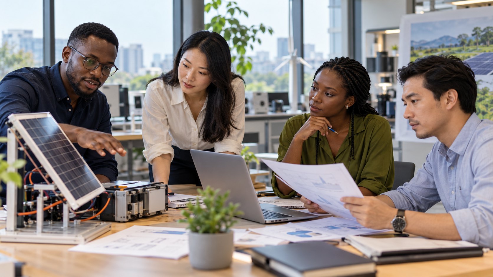 Entrepreneurs reviewing a technology project